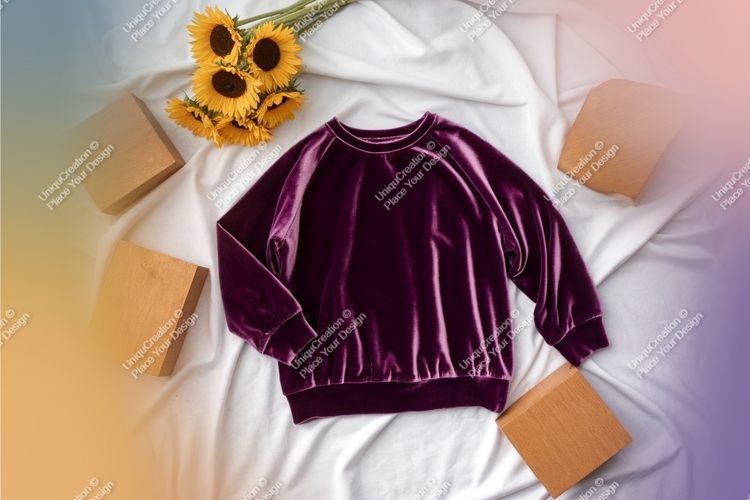 Purple sweatshirt with sunflowers mockup