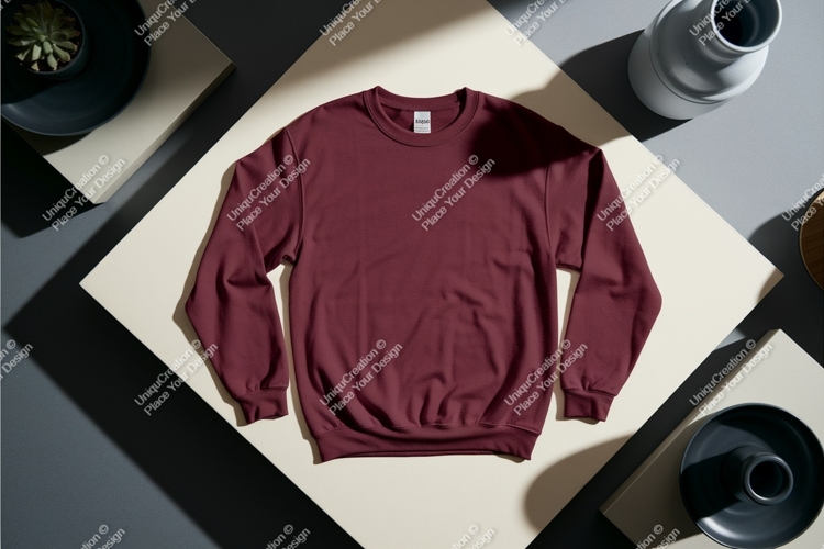 Maroon sweatshirt on surface mockup