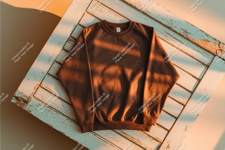 Brown sweatshirt on wood mockup