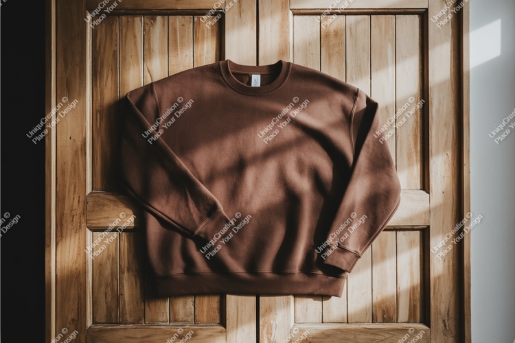 Brown sweatshirt on wood mockup
