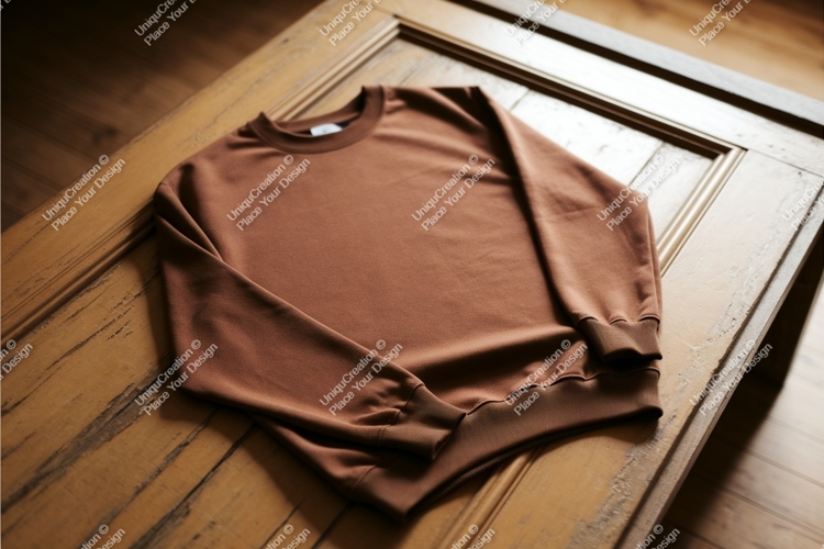 Brown sweatshirt on wood mockup