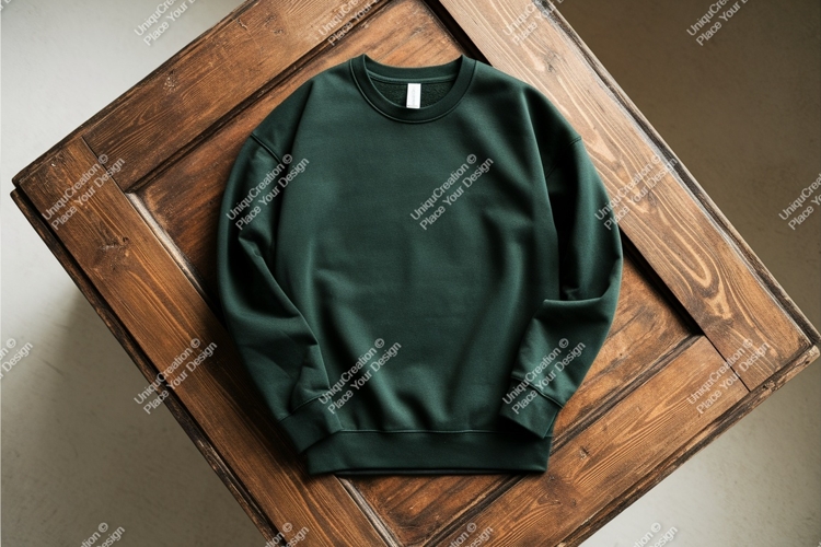 Green sweatshirt on wood mockup