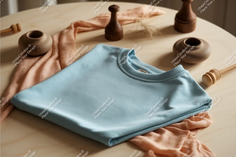 Folded blue sweatshirt mockup