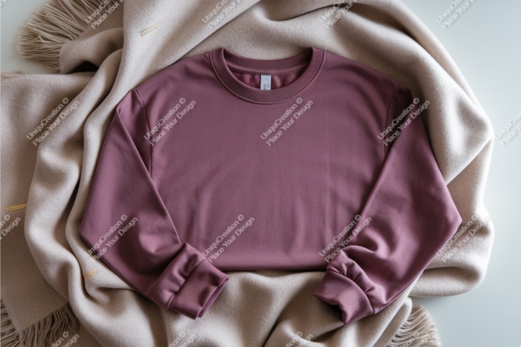 Maroon sweatshirt on blanket mockup