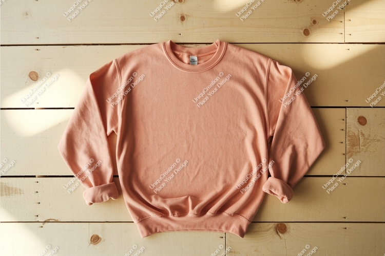 Salmon sweatshirt on wood mockup