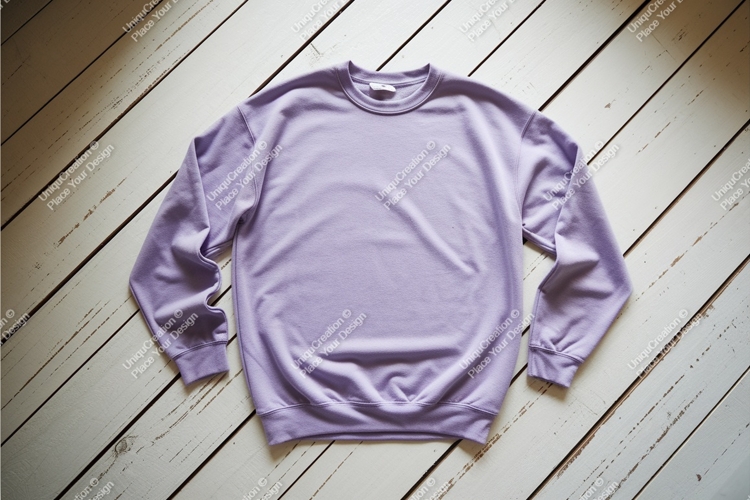 Purple sweatshirt on wood mockup
