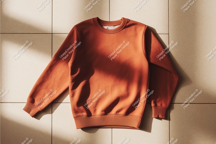 Orange sweatshirt on tile mockup