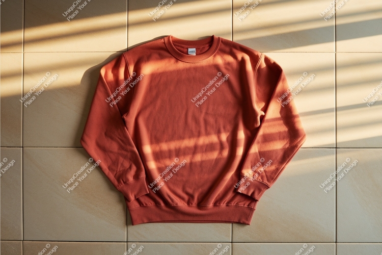 Orange sweatshirt on tile mockup