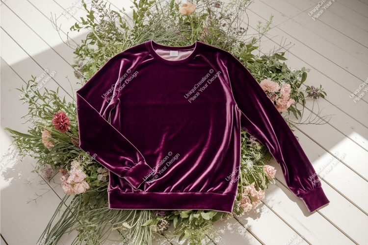 Purple velvet long sleeve mockup