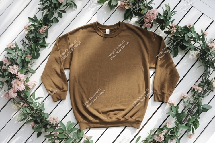 Brown sweatshirt with flowers mockup