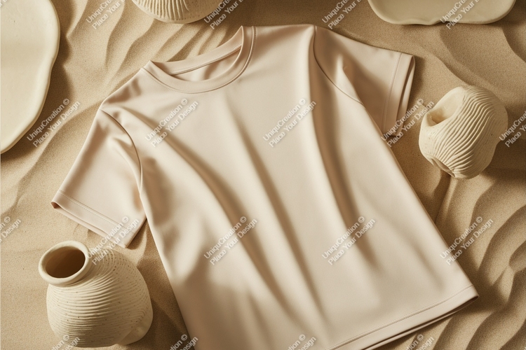 Beige tshirt with decorations mockup