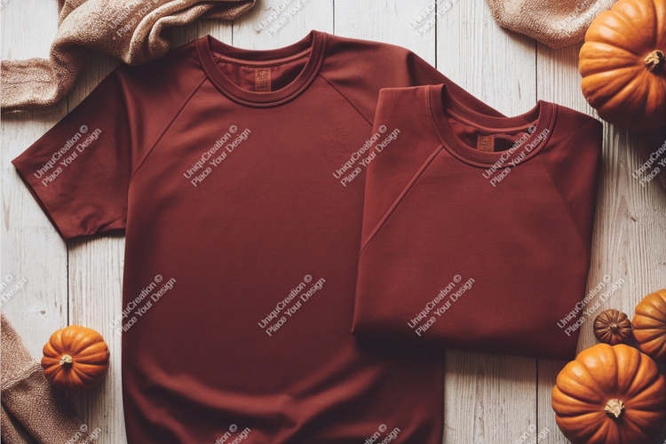 Maroon shirts with pumpkins mockup