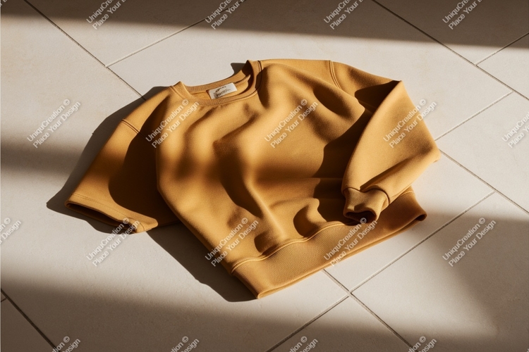Yellow sweatshirt on tile mockup
