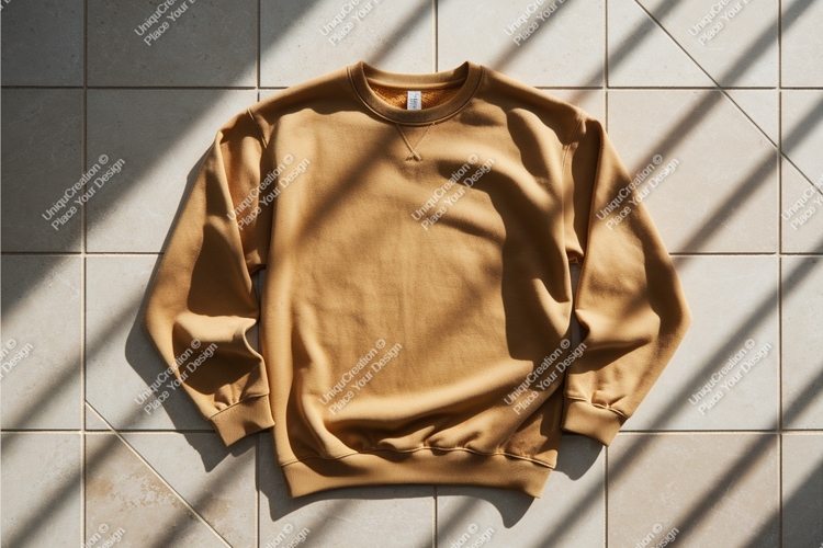 Yellow sweatshirt on tile mockup