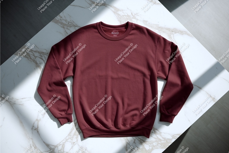 Maroon sweatshirt on marble mockup