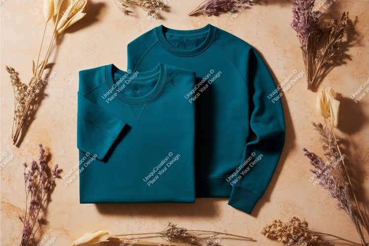 Two teal sweatshirts mockup
