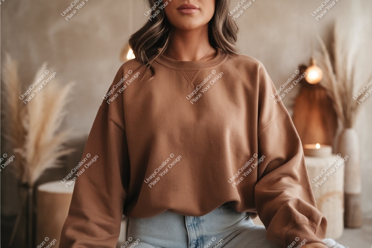 Woman in a brown sweatshirt mockup