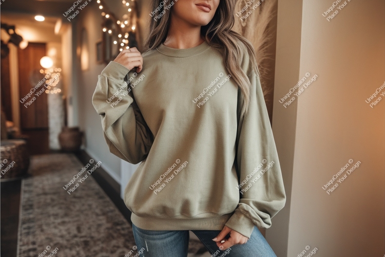 Woman in green sweatshirt mockup