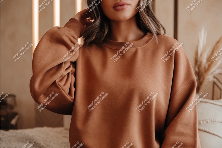 Woman in a brown sweatshirt mockup