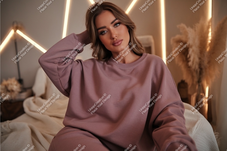 Woman in sweatshirt resting mockup