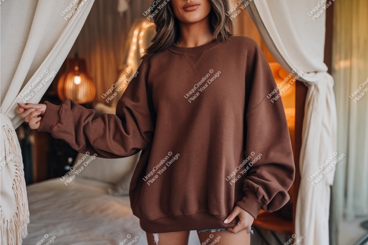 Woman in a brown sweatshirt mockup