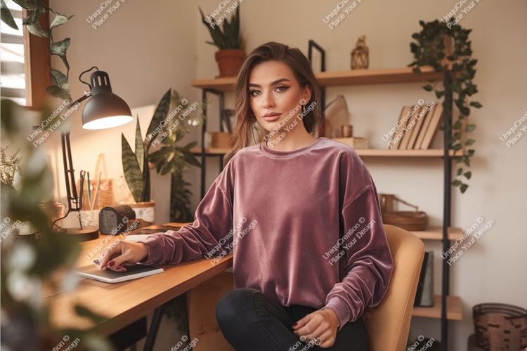 Woman sitting at desk mockup