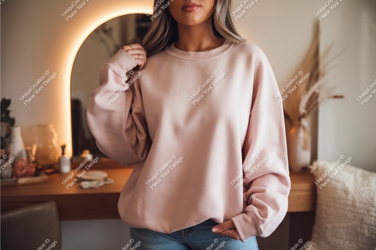 Woman in a pink sweatshirt mockup