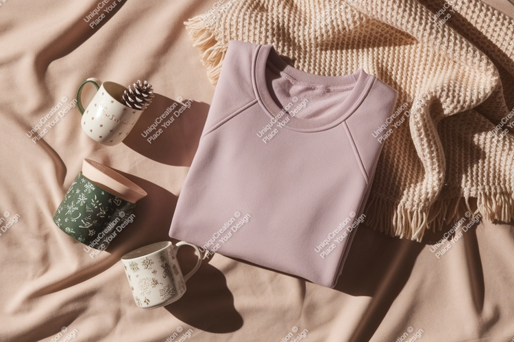 Pink sweatshirt with mugs mockup
