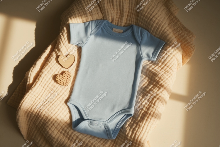 Baby blue onesie on fabric mockup