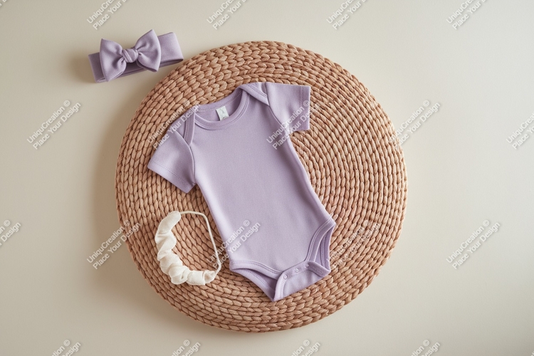 Lilac baby onesie with headband mockup