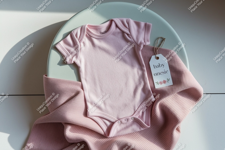 Pink baby onesie flat lay mockup