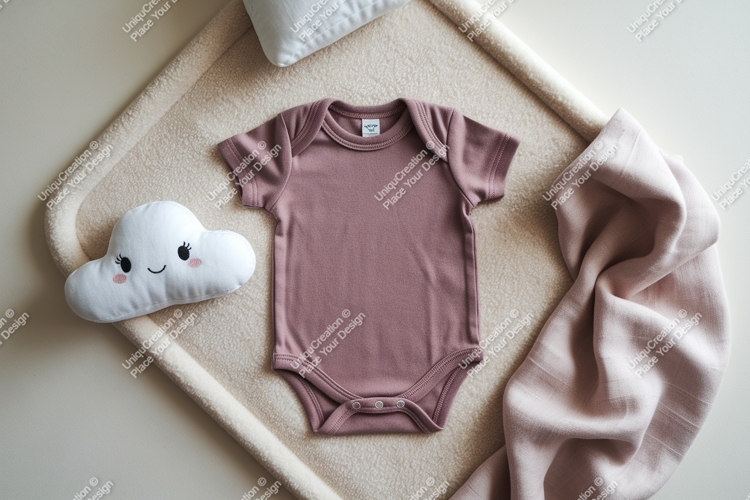 Baby onesie with cloud plush mockup