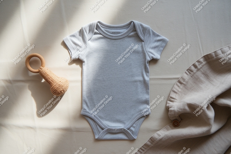 Gray baby bodysuit flat lay mockup