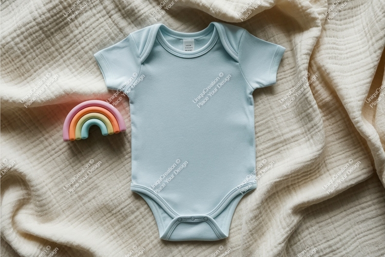 Baby bodysuit on soft fabric mockup