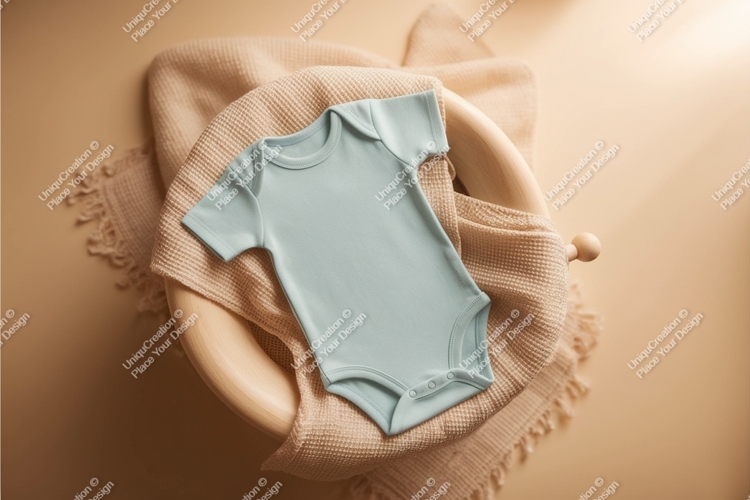Blue baby onesie in bowl mockup