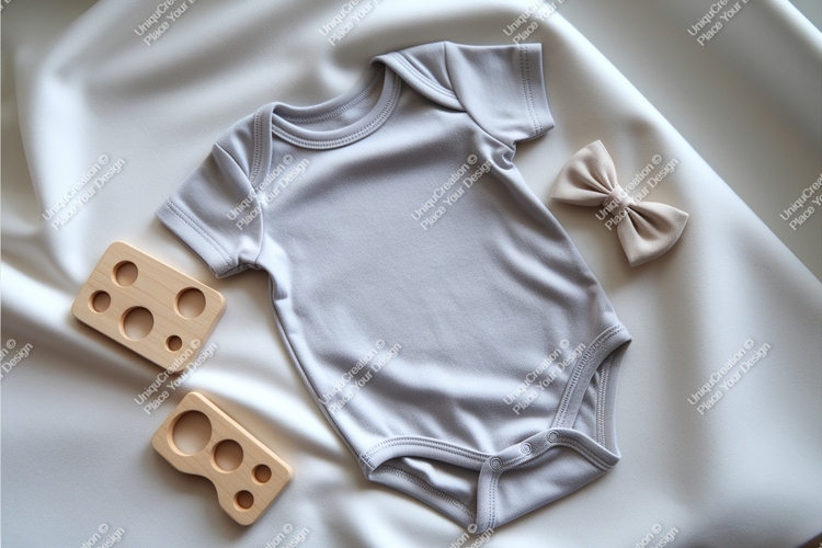Baby onesie on pink fabric mockup