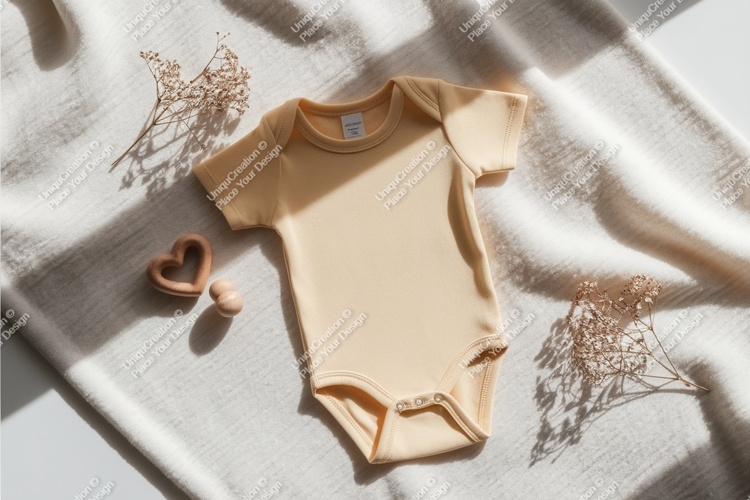 Green baby onesie on soft blanket mockup