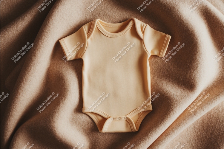 Baby onesie with fox toy mockup