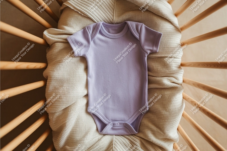 Beige baby onesie on fabric mockup