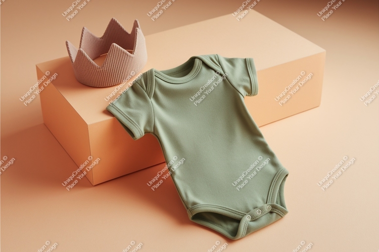 Mint baby bodysuit on blanket mockup