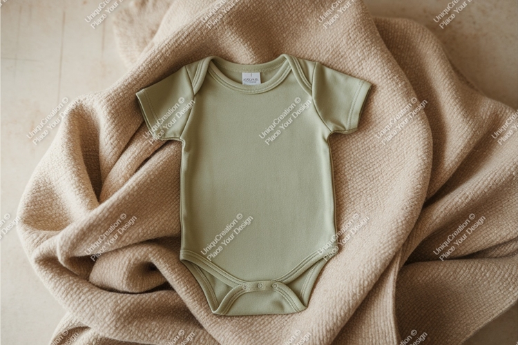 Beige baby bodysuit on fabric mockup