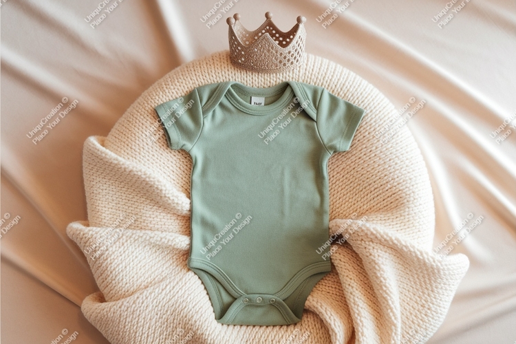 Beige baby bodysuit on fabric mockup
