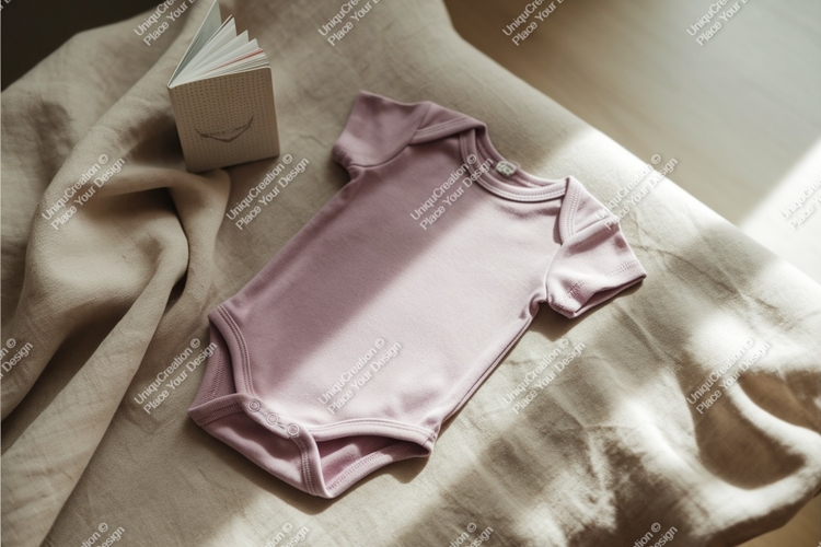 Baby bodysuit on linen surface mockup