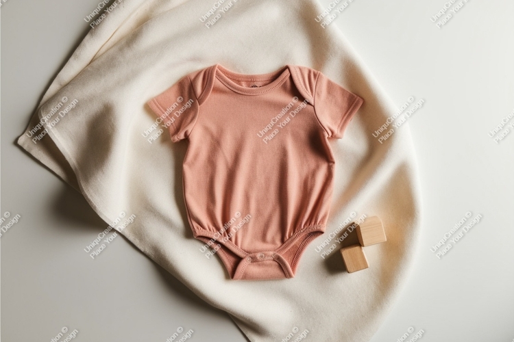 Peach baby onesie on blanket mockup