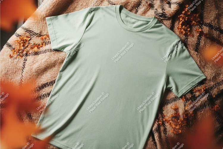 Green tshirt on soft blanket mockup
