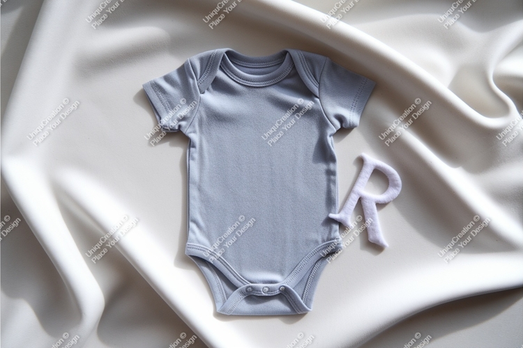 Blue baby bodysuit on silk mockup