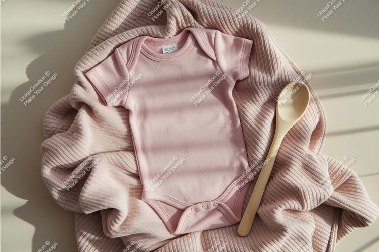 Green baby bodysuit with teether mockup