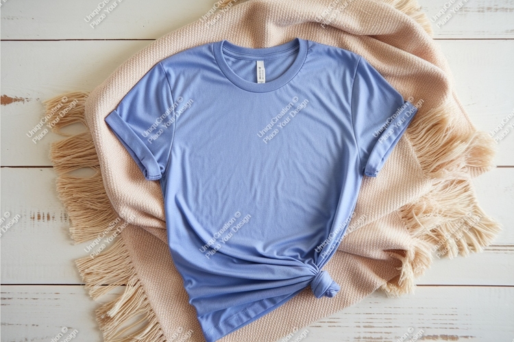 Blue tshirt on a blanket mockup