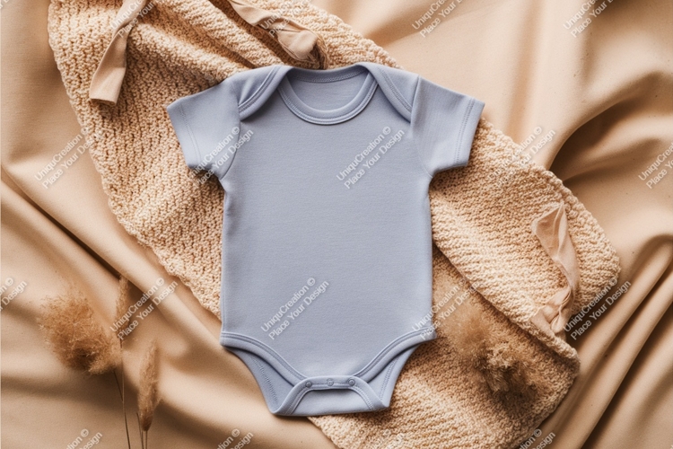 Baby bodysuit on soft blanket mockup