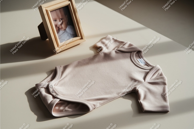 Beige baby bodysuit on surface mockup
